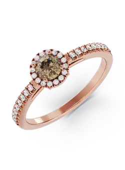 Inel de logodna din aur roz de 18K cu diamant maro de 0.4ct si diamante de 0.19ct