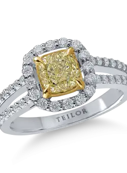 Inel din aur alb cu diamant galben de 1.08ct si diamante transparente de 0.53ct
