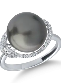 Inel din aur alb cu diamante de 0.23ct si perla de cultura