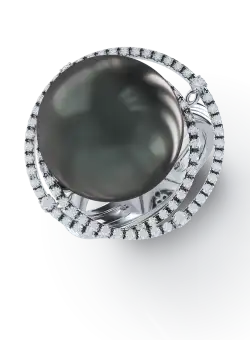Inel din aur alb cu perla de cultura si diamante de 0.8ct