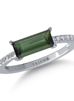 Inel din aur alb cu turmalina verde de 1.76ct si diamante de 0.08ct