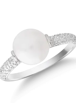 Inel din aur alb de 14K cu perla de cultura 3.62ct si diamante de 0.16ct