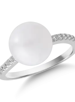 Inel din aur alb de 14K cu perla de cultura de 7.39ct si diamante de 0.15ct