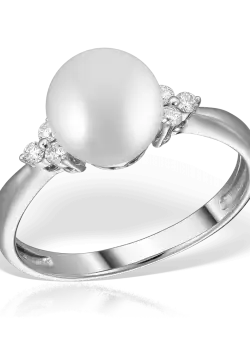 Inel din aur alb de 14K cu perla de cultura de apa dulce de 7.5ct si diamante de 0.09ct