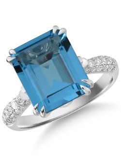 Inel din aur alb de 14K cu topaz albastru de 6.855ct si diamante de 0.0359ct