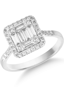 Inel din aur alb de 18K cu diamant de 0.42ct si diamante de 0.35ct
