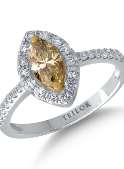 Inel din aur alb de 18K cu diamant fancy-multicolor de 0.59ct si diamante de 0.38ct