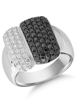 Inel din aur alb de 18K cu diamante negre de 1.01ct si diamante transparente de 0.52ct