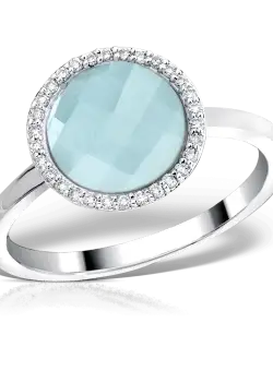 Inel din aur alb de 18K cu topaz albastru deschis de 3.52ct si diamante de 0.112ct