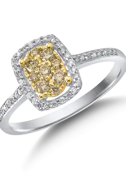 Inel din aur alb-galben de 18K cu diamante galbene de 0.164ct si diamante de 0.138ct