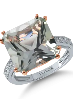 Inel din aur alb-roz cu ametist verde de 7.5ct si diamante de 0.09ct