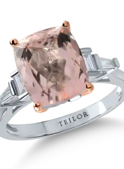 Inel din aur alb-roz cu morganit de 3.94ct si diamante de 0.29ct