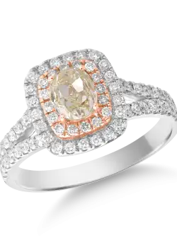 Inel din aur alb-roz-galben de 18K cu diamant galben de 0.84 si diamante transparente de 0.59ct