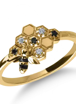 Inel din aur galben cu diamante negre de 0.05ct si diamante transparente de 0.04ct