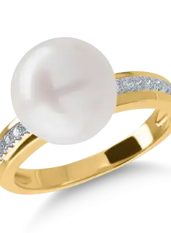 Inel din aur galben cu perla de cultura de 7.84ct si diamante de 0.11ct