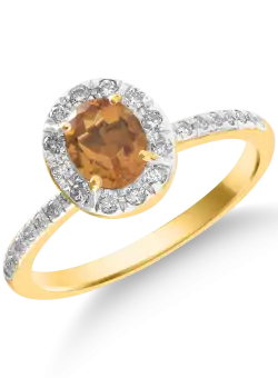 Inel din aur galben de 14K cu citrin de 0.63ct si diamante de 0.25ct