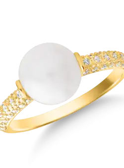 Inel din aur galben de 14K cu perla de cultura de 3.51ct si diamante de 0.153ct
