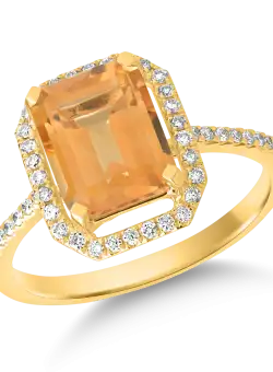Inel din aur galben de 18K cu citrin de 2.195ct si diamante de 0.228ct