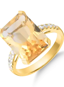 Inel din aur galben de 18K cu citrin de 6.993ct si diamante de 0.233ct