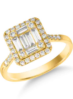 Inel din aur galben de 18K cu diamant de 0.37ct si diamante de 0.35ct