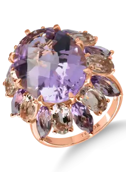 Inel din aur roz cu ametiste roz de 14ct si morganite de 3.4ct