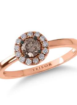 Inel din aur roz cu diamant maro de 0.14ct si diamante transparente de 0.33ct
