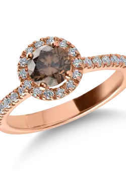 Inel din aur roz cu diamant maro de 0.73ct si diamante transparente de 0.36ct