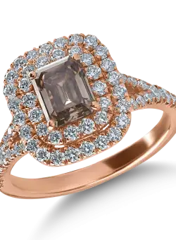 Inel din aur roz cu diamant maro de 1.08ct si diamante transparente de 0.86ct