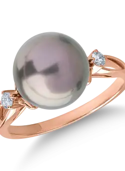 Inel din aur roz cu diamante de 0.08ct si perla de cultura