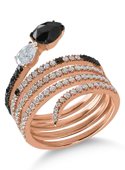 Inel din aur roz cu diamante negre de 0.85ct si diamante transparente de 0.9ct