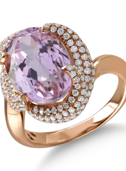 Inel din aur roz cu kunzit de 8.84ct si diamante de 1.07ct