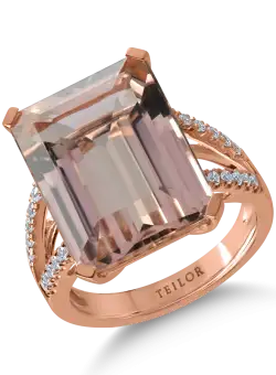 Inel din aur roz cu morganit de 11.3ct si diamante de 0.24ct