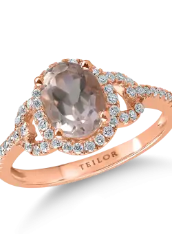 Inel din aur roz cu morganit de 1ct si diamane de 0.2ct