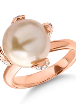 Inel din aur roz cu perla australiana de 12.18ct si diamante de 0.36ct