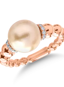 Inel din aur roz cu perla de cultura de 10.6ct si diamante de 0.1ct