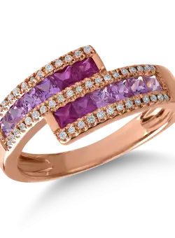 Inel din aur roz cu safire multicolore de 0.73ct si diamante de 0.095ct