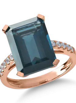 Inel din aur roz cu topaz london blue de 9.2ct si diamante de 0.23ct