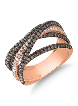 Inel din aur roz de 14K cu diamante maro de 1.72 si diamante transparente de 0.33ct
