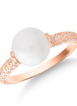 Inel din aur roz de 14K cu perla de cultura de 3.693ct si diamante de 0.152ct