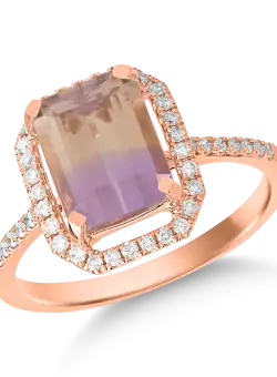 Inel din aur roz de 18K cu ametrin de 2.275ct si diamante de 0.228ct