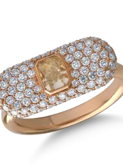 Inel din aur roz de 18K cu diamant fancy-galben de 0.62ct si diamante de 0.96ct