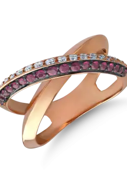 Inel din aur roz de 18K cu rubine de 0.32ct si diamante de 0.26ct