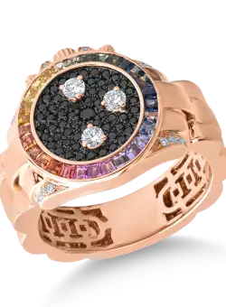 Inel din aur roz de 18K cu safire multicolore de 0.71ct si diamante de 0.5ct