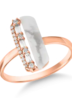 Inel din aur roz de 18K cu turcoaz alb de 1.1ct si diamante de 0.145ct