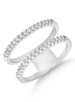 Inel dublu din aur alb cu zirconia microsetting
