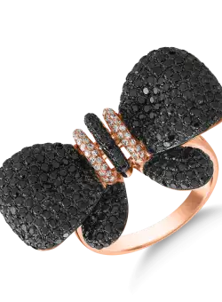 Inel fluture din aur roz de 18K cu diamante negre de 3.07ct si diamante de 0.21ct