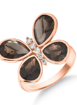 Inel fluture din aur roz de 18K cu quartz fumurii de 4.006ct si diamante de 0.115ct