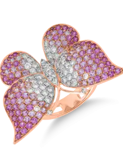 Inel fluture din aur roz de 18K cu safire de 2.77ct si diamante de 0.99ct