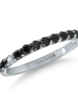 Inel semi eternity din aur alb cu diamante negre si incolore de 0.37ct