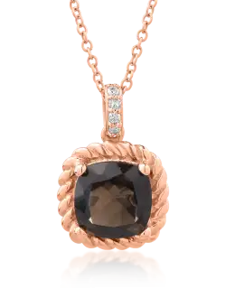 Lant cu pandant din aur roz de 18K cu quartz fumuriu de 0.84ct si diamante de 0.014ct